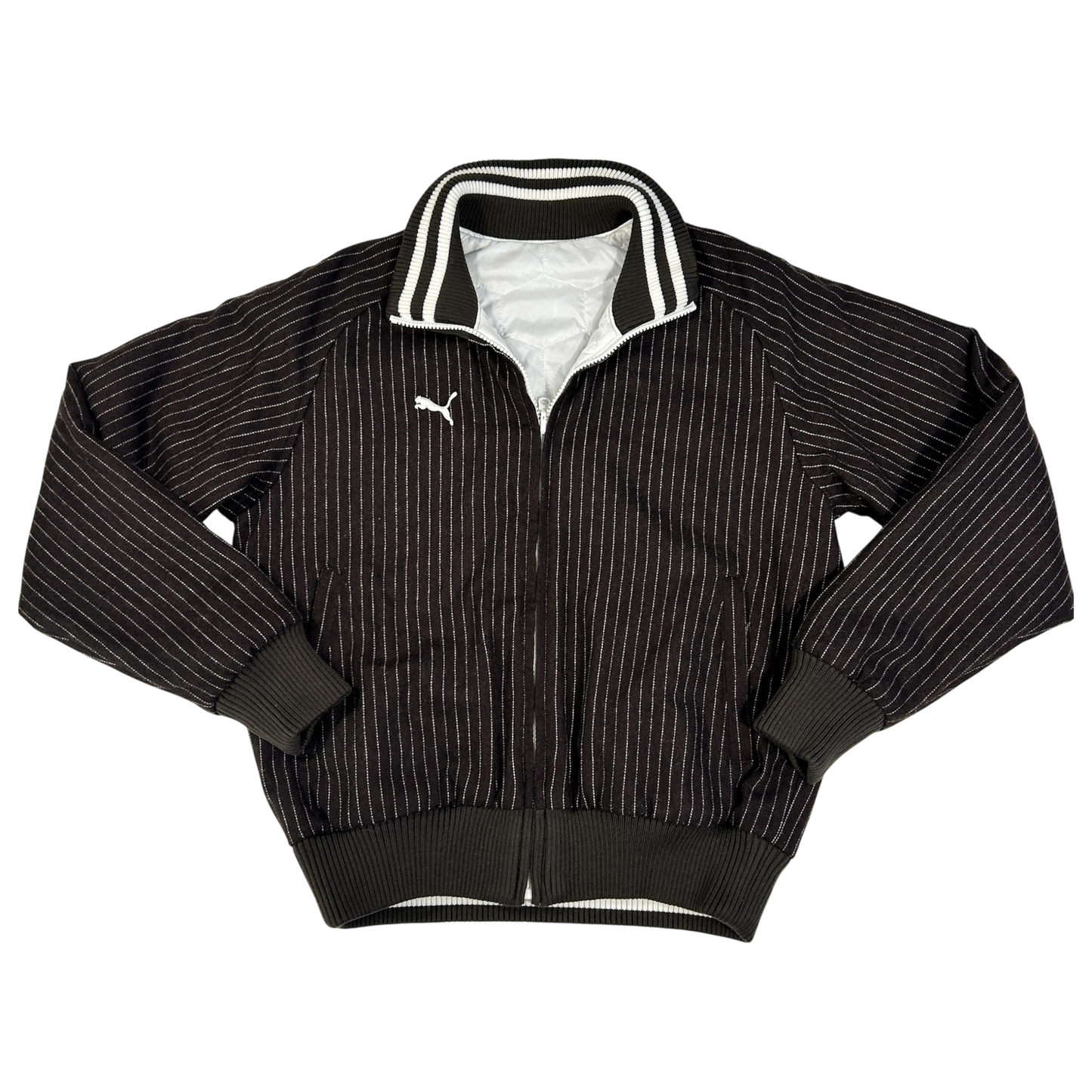 Reversible Brown Striped Puma Varsity Jacket - Size M
