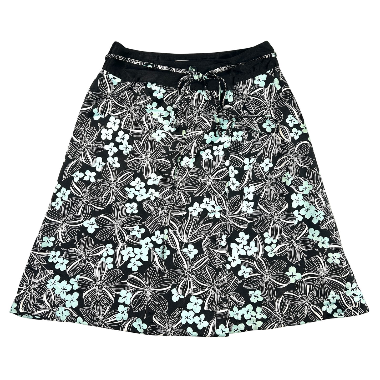 Floral black & Teal Wrap Midi Skirt - Size S