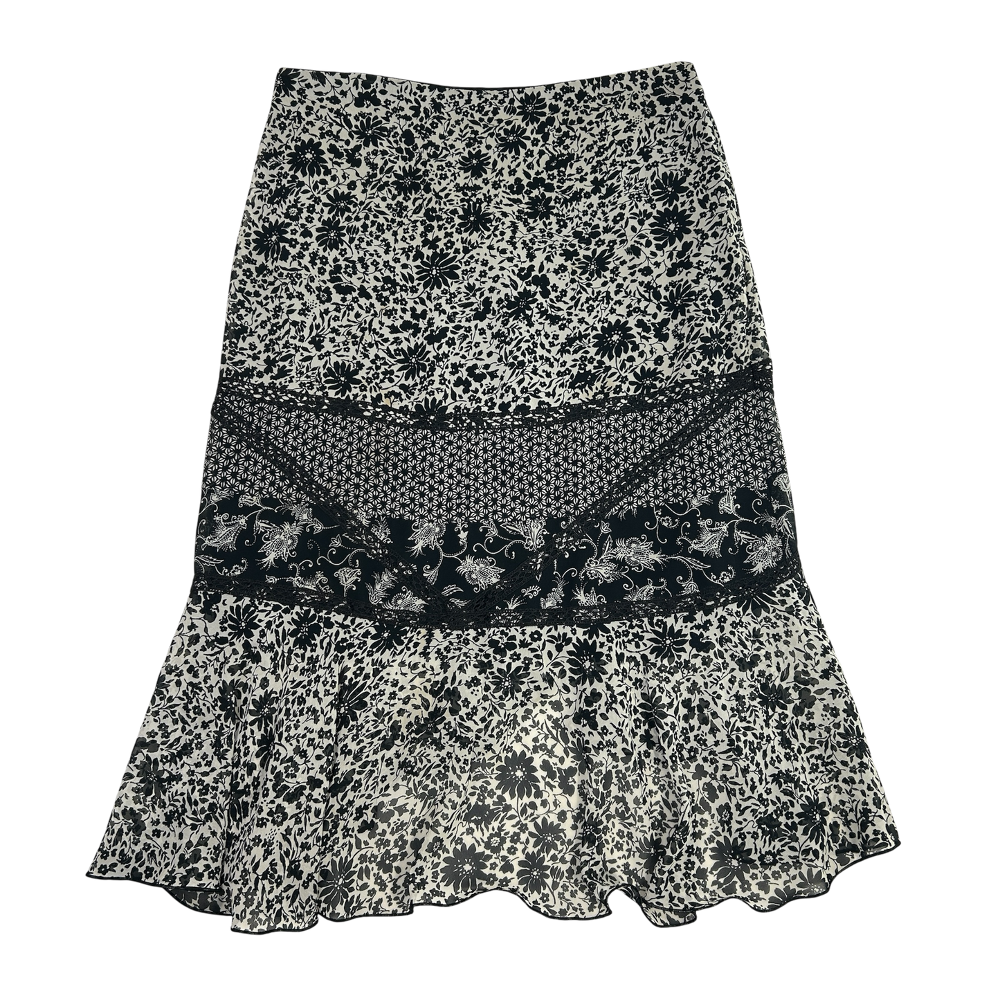 MNG Black Floral Maxi Skirt - Size S