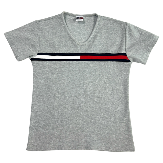 Tommy Jeans Grey Striped Babytee - Size S/M