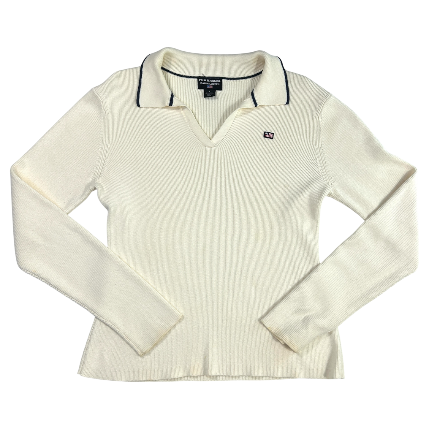White Polo Jeans V-Neck Long Sleeve Knit - Size M/L