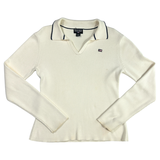 White Polo Jeans V-Neck Long Sleeve Knit - Size M/L