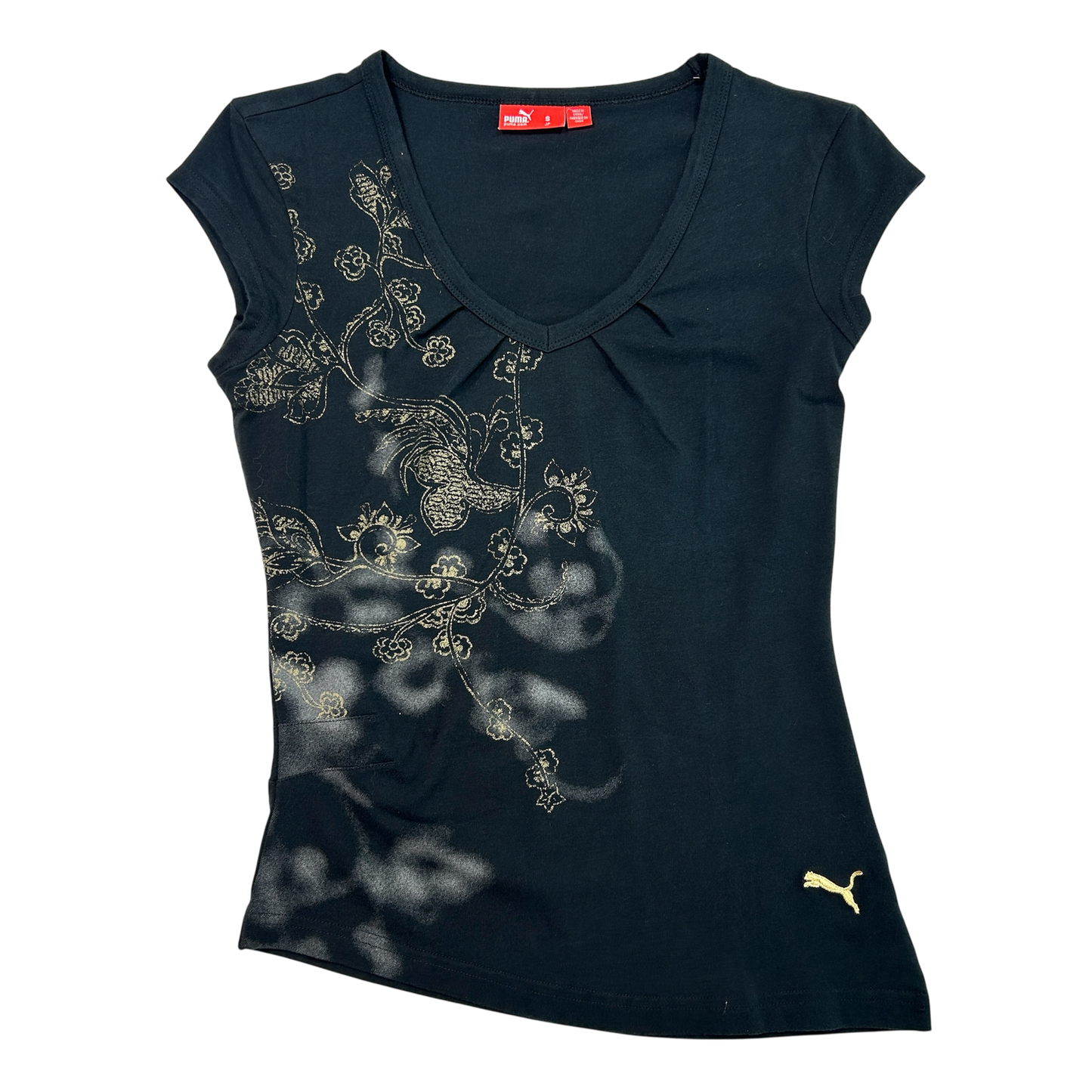 Vintage Puma Floral Asymmetrical V-Neck Baby Tee - Size XS/S