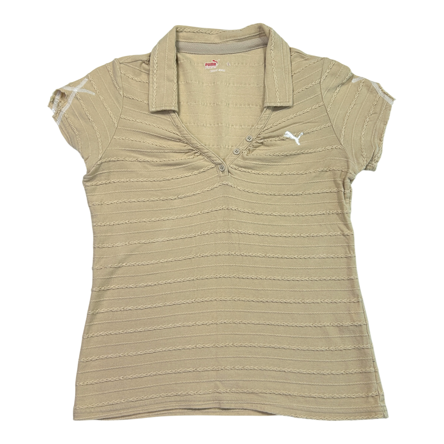 Vintage Cream Braided Puma V-Neck Baby Tee - Size M