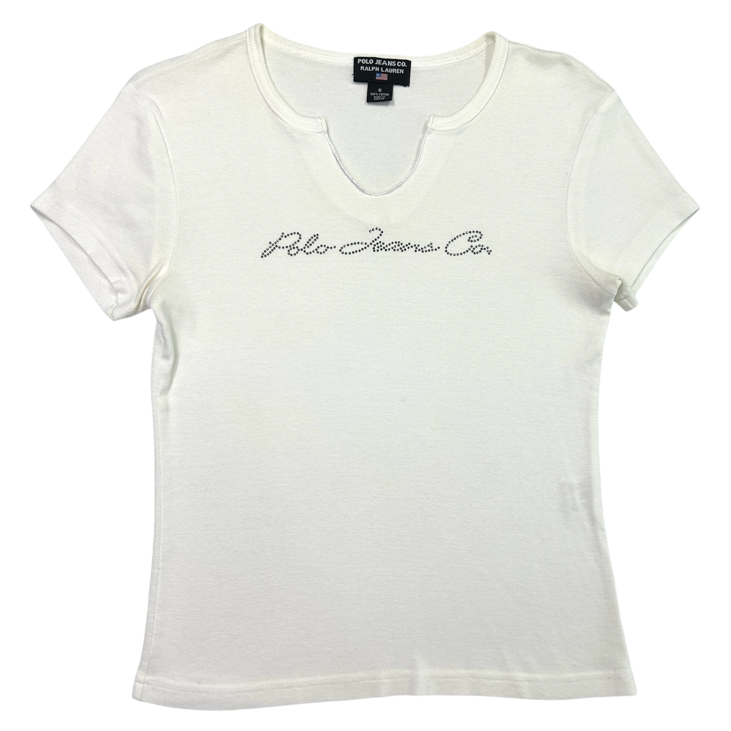 Vintage Rhinestone Polo Jeans V-Neck Baby Tee - Size S/M