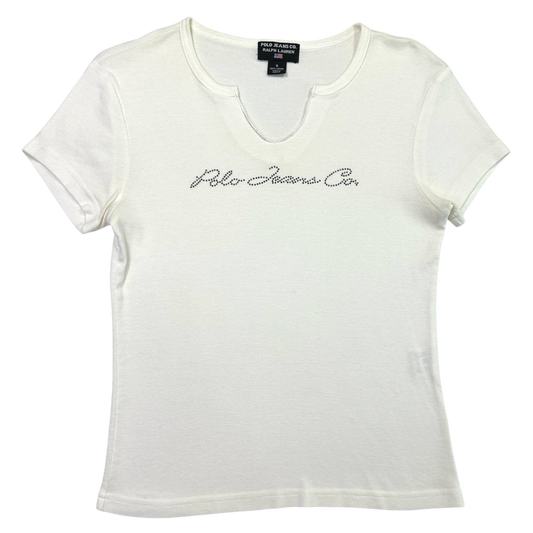 Vintage Rhinestone Polo Jeans V-Neck Baby Tee - Size S/M