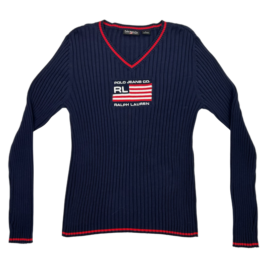 Vintage Navy Blue Polo Jeans Flag Sweater - Size S/M