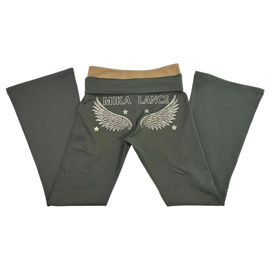 Vintage Mikano Green Angel Wings Fold Over Flared Pants - Size S/M