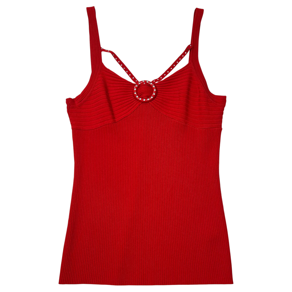 Vintage Red Ribbed Rhinestone Top - Size XS/S
