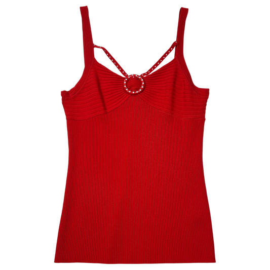 Vintage Red Ribbed Rhinestone Top - Size XS/S