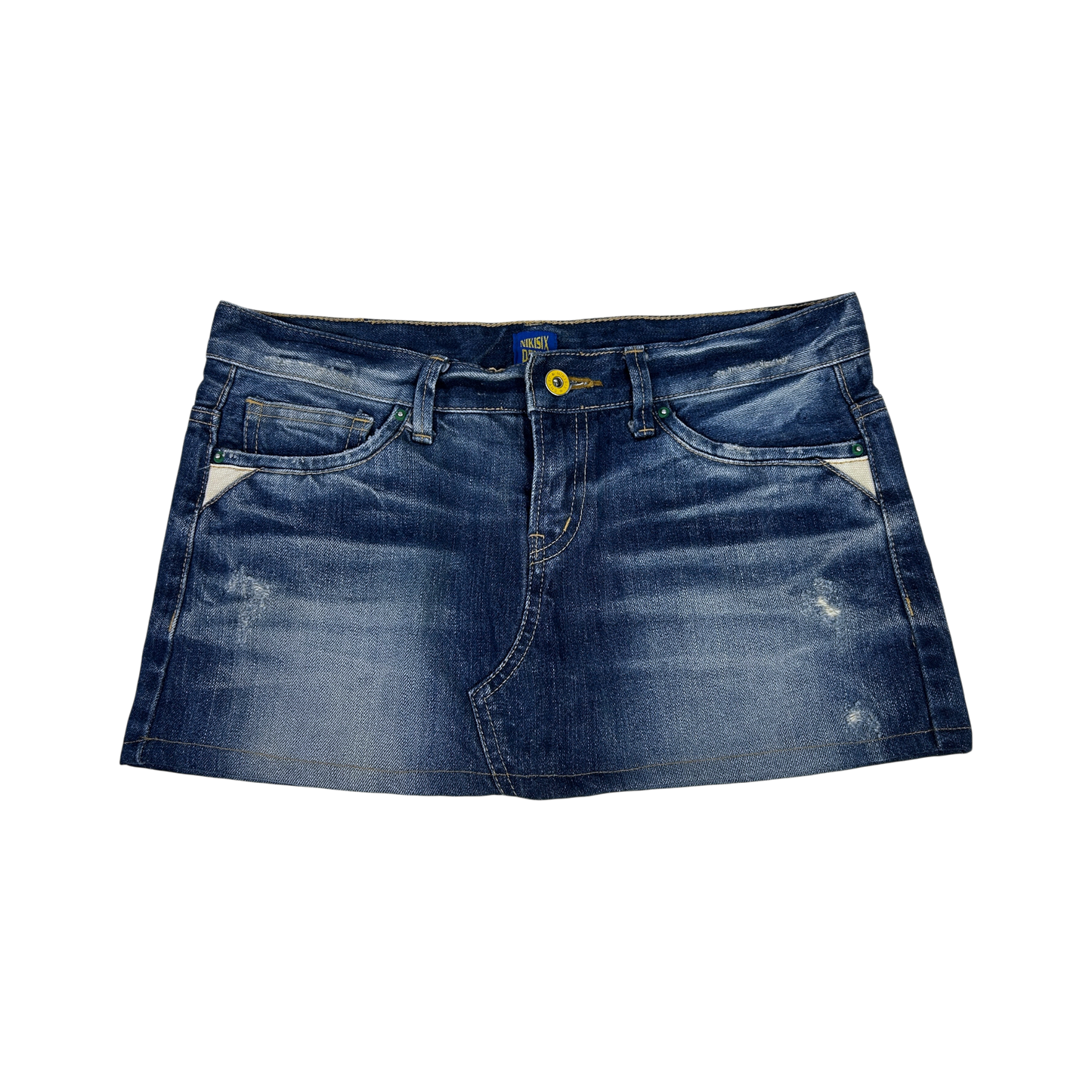 Distressed Denim Mini Skirt - Size M
