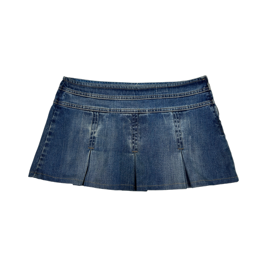 Denim Pleat Mini Skirt - Size M